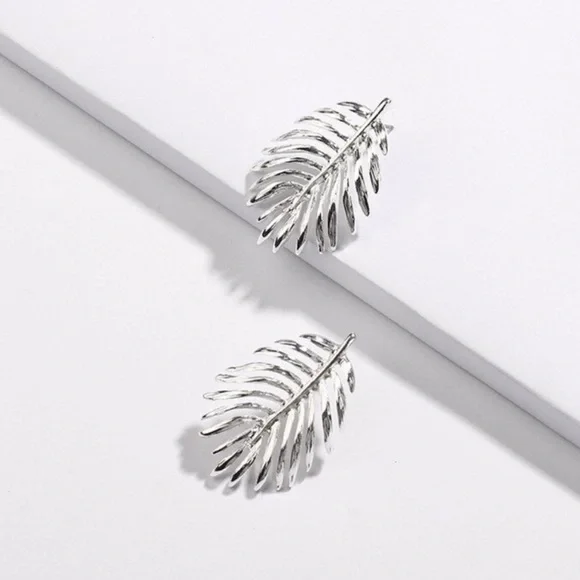 Silver Palm Leaf Statement Earrings - Picture 2 of 2